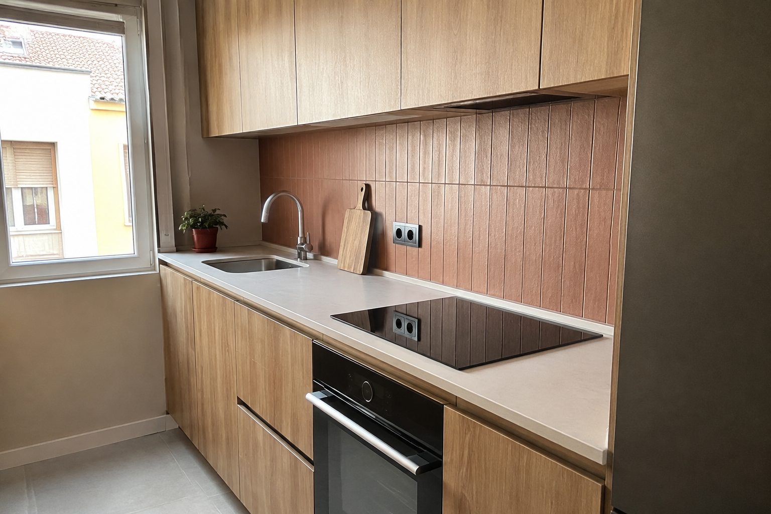 Reformas de cocinas en Oviedo: cocina reformada con muebles de madera y luz natural